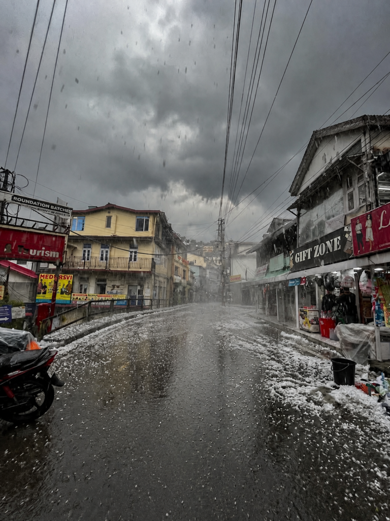 Sunjauli market after hailstrom on Tuesday