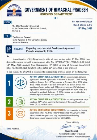 hp-govt-orders-vigilance-probe-into-alleged-illegal-jdas-approved-by-rera