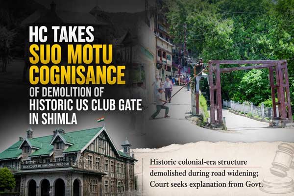 HC takes suo motu cognisance of demolition of historic US Club gate in Shimla